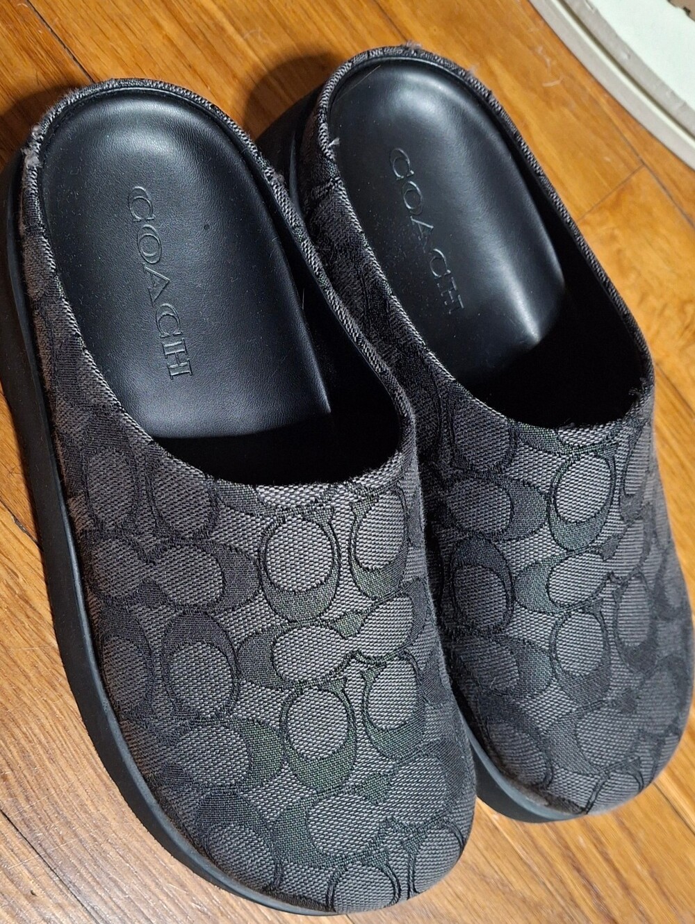 Coach Womens Link Mule Signature Jacquard Blk/Charcoal Sz 6 - No Box - Picture 2 of 12